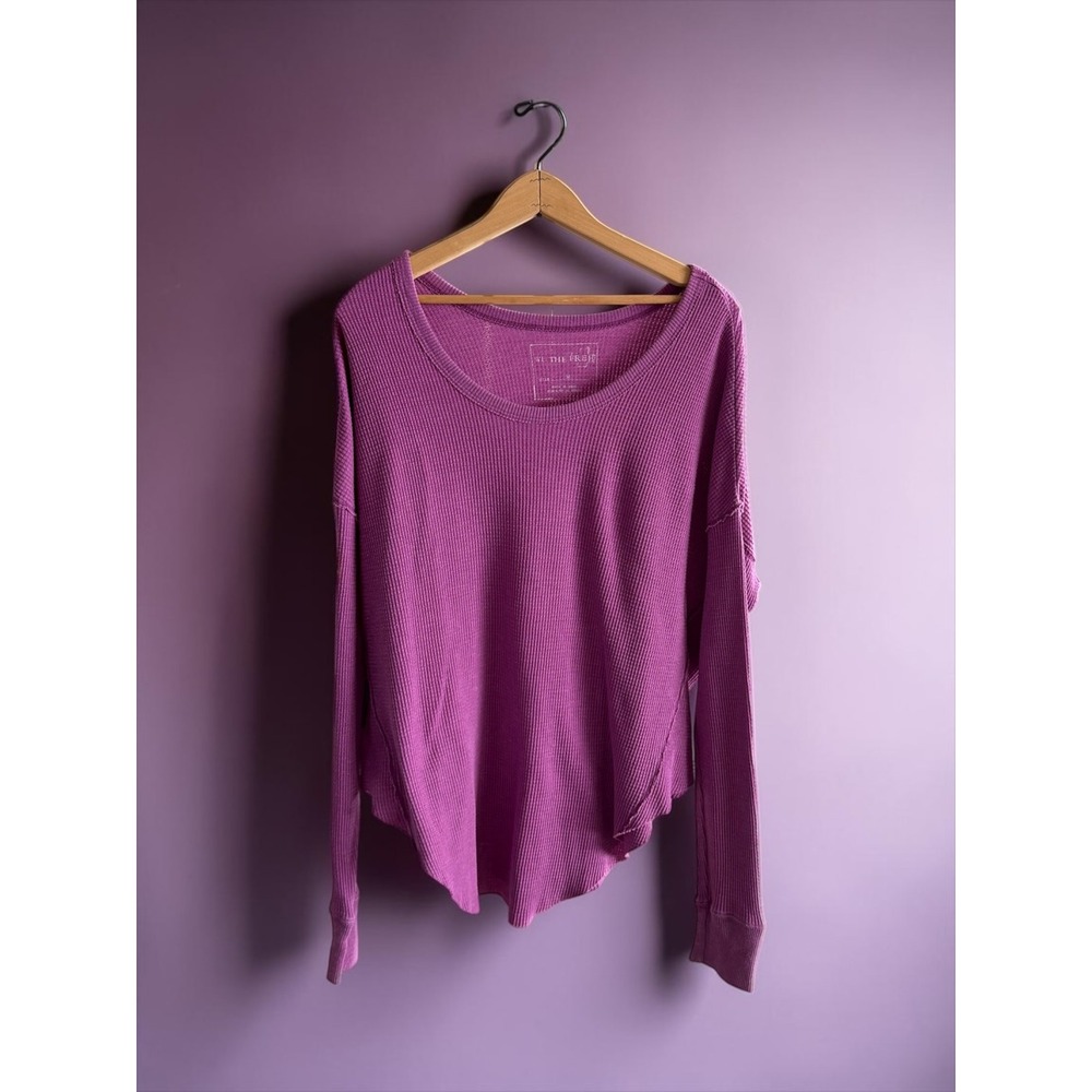 We The Free Free People Waffle Knit Thermal Top Purple Oversized Scoop Neck M